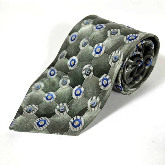 Green and Blue Vintage Tie, 100% Silk, Geometric Pattern from Puritan  Retro - Picture 1 of 7